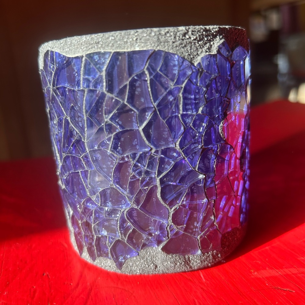 Crackle Glass Candle Votive Holder